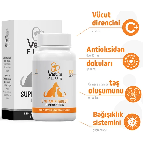 Vet's Plus C Vitamin Tablet 100'lü (Kedi ve Köpekler için)