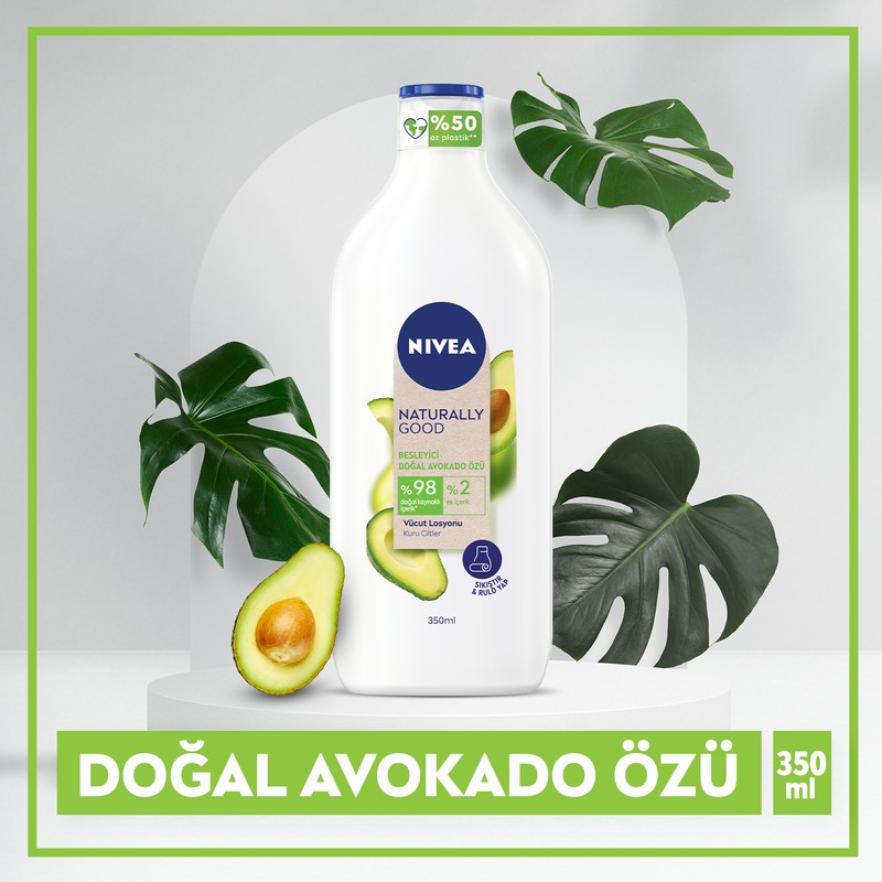 Nivea Naturally Good Vücut Losyonu Avokado 350 ml, Kuru Cilt,48 Saat Nemlendirme