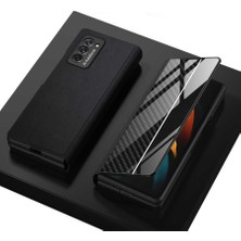 Canpay Samsung Galaxy Z Fold 2 Uyumlu Ön ve Arka Kılıf Standlı 180 Derece Aç-Kapa Pu-Deri 9h Temperli Cam Ön Yüzey