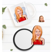 BK Kişiye Özel Kadın Karikatürlü Beyaz Kupa ve Ahşap Bardak Altlığı Hediye Seti-33