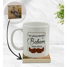 BK Kişiye Özel Bu Adam Benim Babam Tasarımlı Beyaz Kupa Bardak ve Ahşap Bardak Altlığı Hediye Seti - Model 1