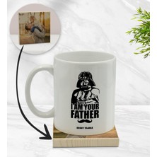 BK Kişiye Özel Babalar Gününe Özel Tasarımlı Beyaz Kupa Bardak ve Ahşap Bardak Altlığı Hediye Seti - Model 2