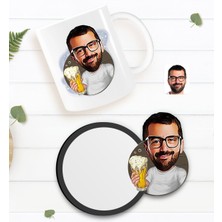 BK Kişiye Özel Erkek Karikatürlü Beyaz Kupa ve Ahşap Bardak Altlığı Hediye Seti-51