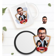 BK Kişiye Özel Erkek Karikatürlü Beyaz Kupa ve Ahşap Bardak Altlığı Hediye Seti-50