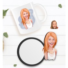 BK Kişiye Özel Kadın Karikatürlü Beyaz Kupa ve Ahşap Bardak Altlığı Hediye Seti-37