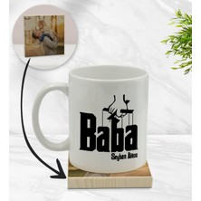 BK Kişiye Özel Baba Godfather Tasarımlı Beyaz Kupa Bardak ve Ahşap Bardak Altlığı Hediye Seti - Model 5