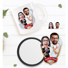 BK Kişiye Özel Sevgililer Karikatürlü Beyaz Kupa ve Ahşap Bardak Altlığı Hediye Seti-16