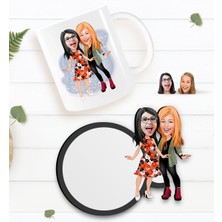 BK Kişiye Özel Kız Kardeş Karikatürlü Beyaz Kupa ve Ahşap Bardak Altlığı Hediye Seti-1