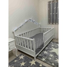 Baby Kinder Wh. Back Roofed Doğal Ahşap Yatak Montessori Bebek ve Çocuk Karyolası