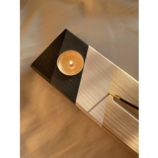 O&A Wood Dekoratif Doğal Ahşap Tütsülük, Siyah-Gri-Beyaz Akrilik Boyalı Tütsülük, Masif Tütsülük