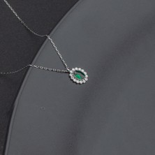 Ravza Gümüş 925 Ayar Gümüş Zümrüt Oval Model Kolye