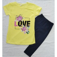 Aybeyce LOVE Baskılı Kız Çocuk Tshirt-Tayt Takım  9-12 Yaş Sarı