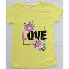 Aybeyce LOVE Baskılı Kız Çocuk Tshirt-Tayt Takım  9-12 Yaş Sarı