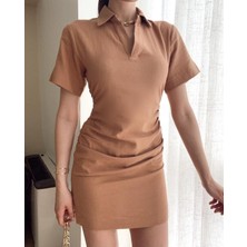 Etika Keten Elbise Camel