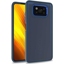 Kılıfmania Xiaomi Poco X3 Pro Kapak Metal Kamera Korumalı Arkası Şeffaf Silikon Kılıf - Mavi