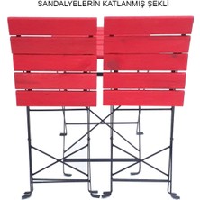 Zemes Design Ahşap Katlanır Masa Sandalye Bahçe Balkon Mutfak Takımı 2 Sandalye 1 Masa Kırmızı