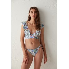 Çok Renkli Dream Garden Çiçek Desenli Fırfır Detaylı Süper Bikini Altı
