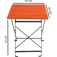 Zemes Design Katlanır Masa Sandalye Bahçe Balkon Mutfak Takımı 2 Sandalye 1 Masa Turuncu