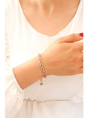 Midyat Nurtaş Gümüş Damla Model Yakut ve Zirkon Taşlı Asansörlü Gümüş Bileklik 201020747