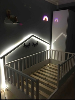 Baby Kinder Wh. Back Roofed Doğal Ahşap Yatak Montessori Bebek ve Çocuk Karyolası