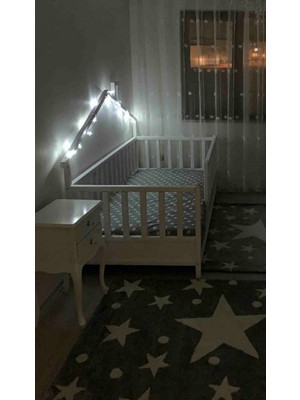 Baby Kinder Wh. Back Roofed Doğal Ahşap Yatak Montessori Bebek ve Çocuk Karyolası