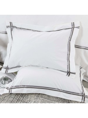 Karaca Home White Collection Valse Gri Saten Şeritli Percale Çift Kişilik Nevresim Takımı