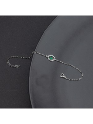 Ravza Gümüş 925 Ayar Gümüş Zümrüt Oval Model Bileklik