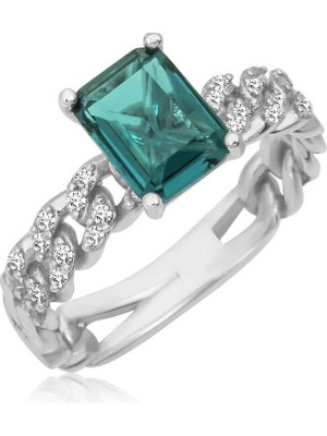 Gumush Gümüş Mavi Baget Taşlı Kadın Yüzük