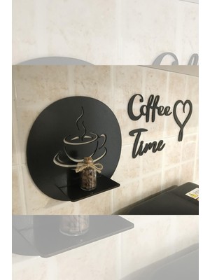 Gibella Coffee Time Raf ve Duvar Süsü - Lazer Kesim Ahşap Duvar Rafı - Mumluk - Küçük Saksılık