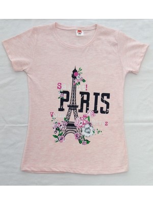 Aybeyce PARIS Baskılı Kız Çocuk Tshirt-Tayt Takım  9-12 Yaş Somon