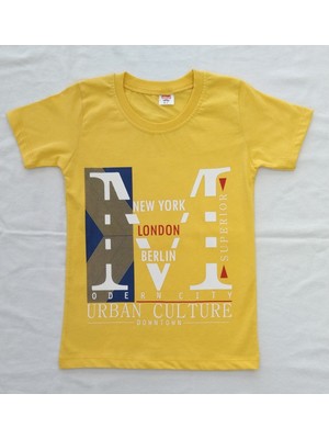 Aybeyce Newyork London Berlin Baskılı 9-12 Yaş Erkek Çocuk Şort-Tshirt Takım