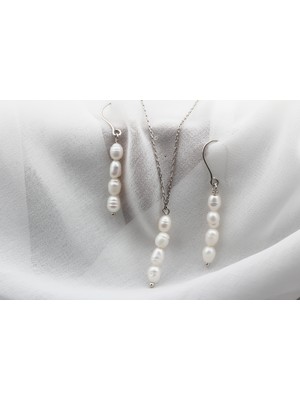 Glorria Gümüş Kolye ve Küpe Inci Set