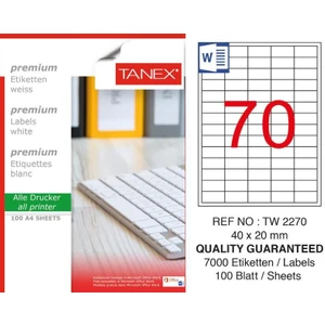 Tanex Lazer Etiket 100 Yp 7000 Li 20X40 Laser-Copy-Inkjet TW-2270