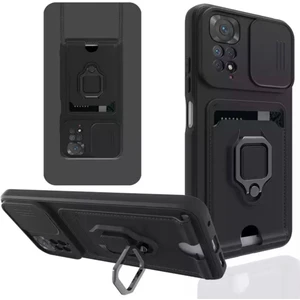M.TK Moveteck Xiaomi Redmi Note 11S Uyumlu Kılıf Kartvizitli Kamera Lens Sürgülü Korumalı Military Silikon Askılır