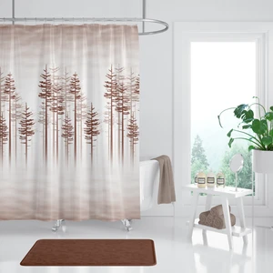 Tropik Home Ağaç Desen Banyo Perdesi, Kahverengi Duş Perdesi-Banyo Dekorasyon Perdesi-Lüx Küvet Perdesi