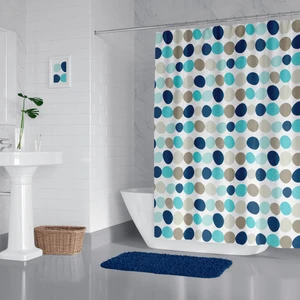 Tropik Home Renkli Noktalı Banyo Perdesi, Turkuaz Renk Küvet Perdesi, Dot Point Duş Perdesi Tek Kanat Perde