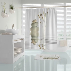 Tropik Home Banyo Duş Perdesi Taş Desen Dijital Baskılı Banyo Perdesi, 180x200 Cm