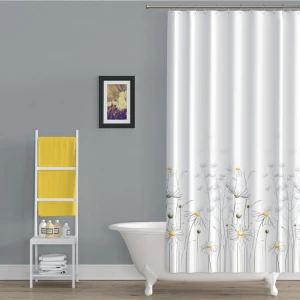 Tropik Home Papatya Desenli Duş Perdesi, Çiçekli Banyo Perdesi 12 Adet C Halka Hediyeli Küvet Perdesi 180x200cm