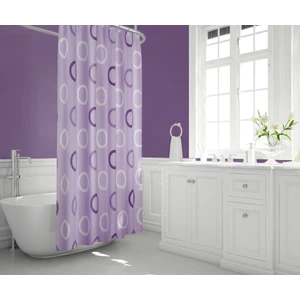 Tropik Home Lila Banyo Perdesi-Halka Desen Lüx Mor Renk Duş Perdesi, 180x200 Duş Perdesi Tek Kanat Küvet Perdesi