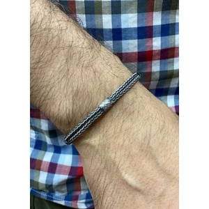 Oksitli Gümüş Örgü Çift Sıra Tilki Kuyruğu Bileklik