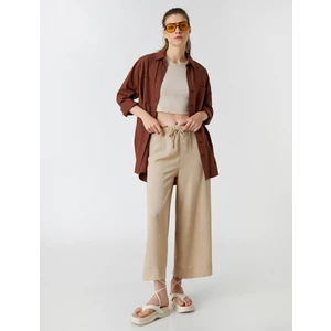 Crop Pantolon Bol Paça Beli Bağlamalı