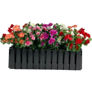 Yapay Çiçek Siyah Çit Balkon Saksısı Renkli Açelya Çiçekli 55*20CM