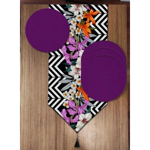 Pusula Home Zikzak ve Keribar Çiçeği Desenli 6'lı Supla ve Runner Set