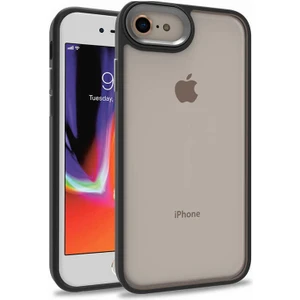 Apple iPhone Se 2020 Kapak Metal Kamera Korumalı Arkası Şeffaf Silikon Kılıf - Siyah