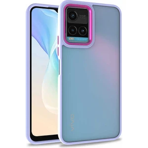 Vivo Y33S Kapak Metal Kamera Korumalı Arkası Şeffaf Silikon Kılıf - Lila