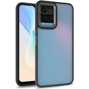 Vivo Y33S Kapak Metal Kamera Korumalı Arkası Şeffaf Silikon Kılıf - Siyah