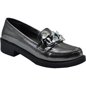 Kadın Platin Krışık Rugan Gümüş Zincir Tokalı Ayakkabı