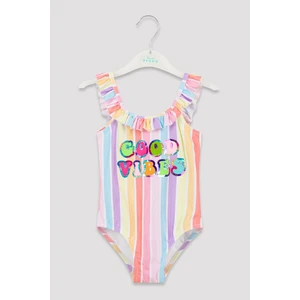 Çok Renkli Kız Çocuk Color Stripe Mayo