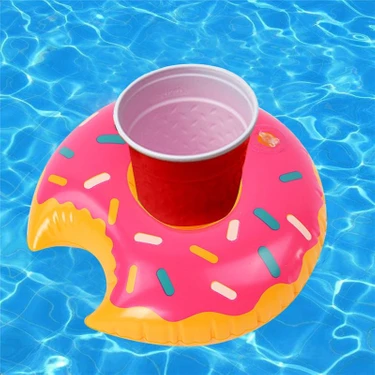 Şeker Ofisi Şişme Bardak Tutucu Donut Pembe Eğlenceli Tasarım ile Havuzda Kullanım