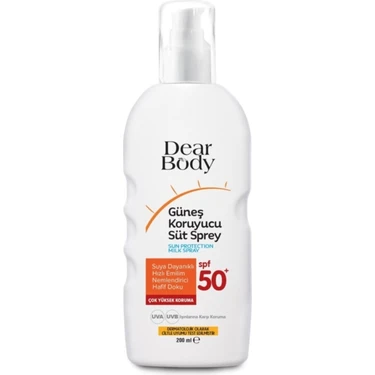Dear Body Güneş Koruyucu Süt Sprey SPF 50+ Suya Dayanıklı 200 ml Hafif Doku ile Cilt